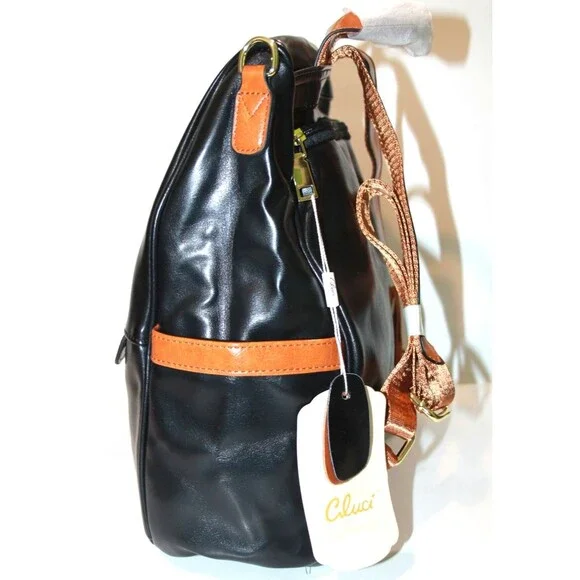 Cluci Women Backpack Purse Black Brown Faux Leather Anti Theft Travel Bag 12" - Picture 5 of 10